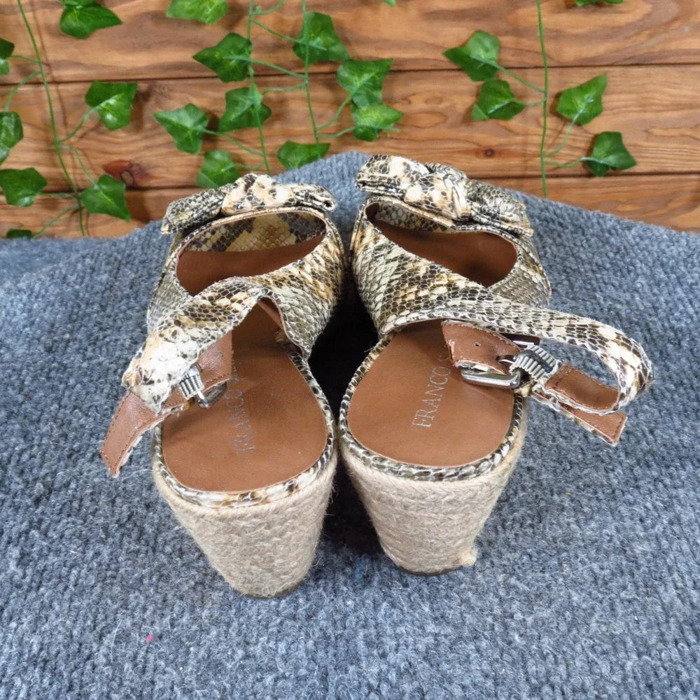 Franco Sarto Camino Women Sandal 8‎ Casual Snakeskin Print Espadrille Wedge Tan